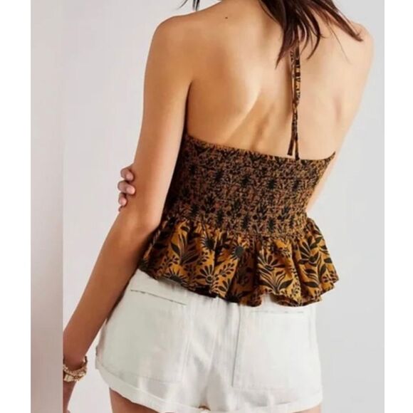 FREE PEOPLE Dandelion Halter Top ~ Elderwood Brown Motif Floral Size s - Picture 8 of 8